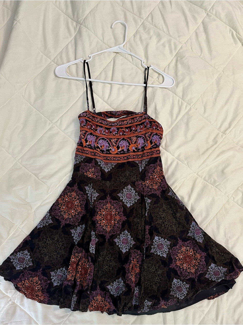 Forever 21 Black Floral Medallion Mini Dress with Purple & Rust Accents